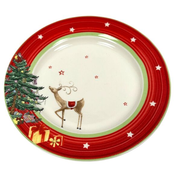 Spode Christmas Jubilee Salad Plate 8" Reindeer Tree Lot of 4 Green Red White - Picture 2 of 7